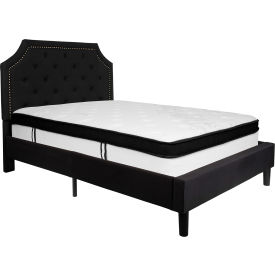 Global Industrial SL-BMF-6-GG Flash Furniture Brighton Tufted Upholstered Platform Bed, Black, With Memory Foam Mattress, Full image.