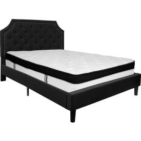Global Industrial SL-BMF-7-GG Flash Furniture Brighton Tufted Upholstered Platform Bed, Black, With Memory Foam Mattress, Queen image.