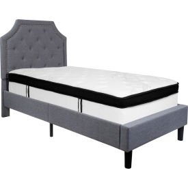 Global Industrial SL-BMF-9-GG Flash Furniture Brighton Tufted Upholstered Platform Bed, Light Gry, With Memory Foam Mattress, Twin image.