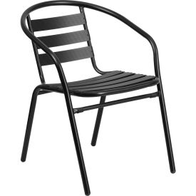 Global Industrial TLH-017C-BK-GG Flash Furniture Restaurant Stacking Chair with Aluminum Slats - Black Metal image.