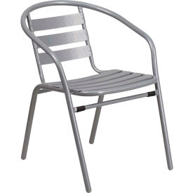 Global Industrial TLH-017C-GG Flash Furniture Restaurant Stacking Chair with Aluminum Slats - Silver Metal image.