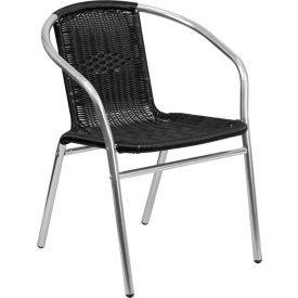 Global Industrial TLH-020-BK-GG Flash Furniture Commercial Aluminum and Black Rattan Indoor-Outdoor Restaurant Stack Chair, 1 Pack image.