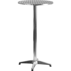 Global Industrial TLH-059A-GG Flash Furniture 23-1/4" Round Aluminum Indoor/Outdoor Bar Height Table W/Pedestal Base, Silver image.