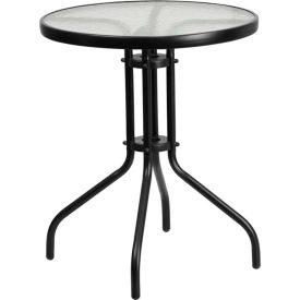 Global Industrial TLH-070-1-GG Flash Furniture 23.75" Round Tempered Glass Metal Table image.