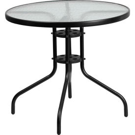Global Industrial TLH-070-2-GG Flash Furniture 31.5" Round Tempered Glass Metal Table image.