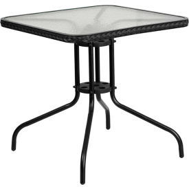 Global Industrial TLH-073R-BK-GG Flash Furniture 28" Square Tempered Glass Metal Table with Black Rattan Edging image.