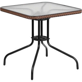 Global Industrial TLH-073R-DK-BN-GG Flash Furniture 28" Square Tempered Glass Metal Table with Dark Brown Rattan Edging image.