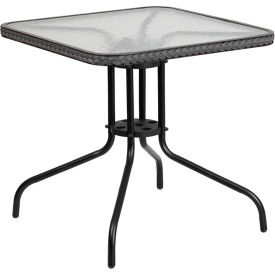 Global Industrial TLH-073R-GY-GG Flash Furniture 28" Square Tempered Glass Metal Table with Gray Rattan Edging image.