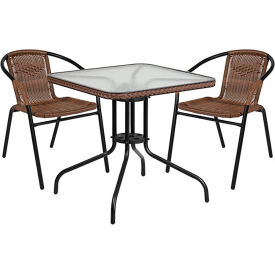 Flash Furniture Lila 5 Piece Square Glass Metal Table w/ Stack Chairs Black