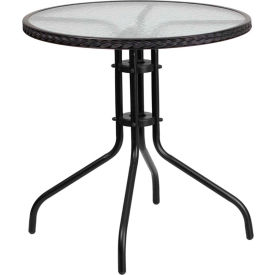 Global Industrial TLH-087-BK-GG Flash Furniture 28" Round Tempered Glass Metal Table with Black Rattan Edging image.