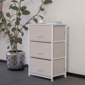 Global Industrial WX-5L20-X-WH-GR-GG Flash Furniture 3 Drawer Wood Top Cast Vertical Storage Dresser, Light Gray Fabric Drawers, White image.