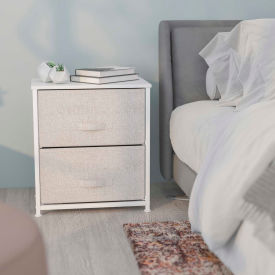 Global Industrial WX-5L200-WH-GR-GG Flash Furniture 2 Drawer Wood Top Nightstand Storage Organizer, Cast Iron Frame and Drawers, White image.