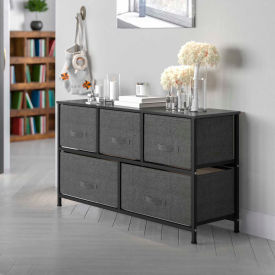Global Industrial WX-5L206-X-BK-GR-GG Flash Furniture 5 Drawer Wood Top Cast Vertical Storage Dresser, Dark Gray Fabric Drawers, Black image.