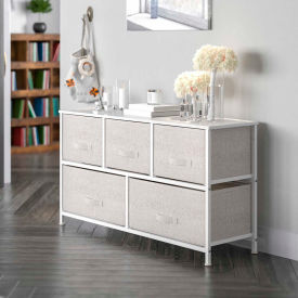 Global Industrial WX-5L206-X-WH-GR-GG Flash Furniture 5 Drawer Wood Top Cast Vertical Storage Dresser, Light Gray Fabric Drawers, White image.