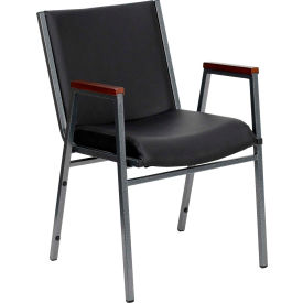 Global Industrial XU-60154-BK-VYL-GG Flash Furniture Heavy Duty Stacking Chair with Arms - Vinyl - Black - Hercules Series image.