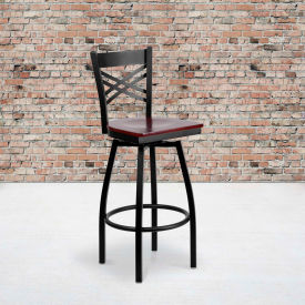 Flash Furniture X-Back Swivel Metal Barstool - Mahogany Wood Seat - HERCULES Series