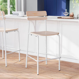 Flash Furniture® Cyprus Commercial Grade Solid Wood Bar Stool 500 lb. Capacity Antique White 