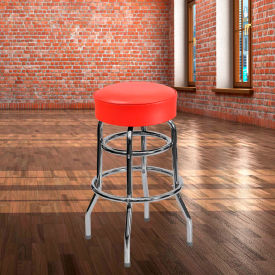Global Industrial XU-D-100-RED-GG Flash Furniture Double Ring Chrome Barstool with Red Seat image.