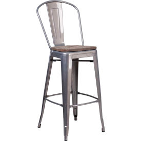 Global Industrial XU-DG-TP001B-30-WD-GG Flash Furniture 30"H Clear Coated Barstool with Back and Wood Seat image.