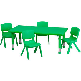 Global Industrial YU-YCX-0013-2-RECT-TBL-GREEN-R-GG Flash Furniture 48L Rectangle Plastic Height Adjustable Activity Table Set with 4 Chairs - Green image.