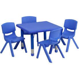 Global Industrial YU-YCX-0023-2-SQR-TBL-BLUE-E-GG Flash Furniture 24" Square Plastic Height-Adjustable Activity Table Set with 4 Chairs - Blue image.