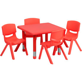 Global Industrial YU-YCX-0023-2-SQR-TBL-RED-E-GG Flash Furniture 24 Square Plastic Height Adjustable Activity Table Set with 4 Chairs - Red image.