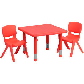 Flash Furniture 24" Square Plastic Height-Adjustable Activity Table Set with 2 Chairs - Red 