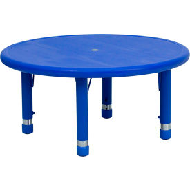 Global Industrial YU-YCX-007-2-ROUND-TBL-BLUE-GG Flash Furniture 33 Round Height Adjustable Activity Table - Plastic - Blue image.