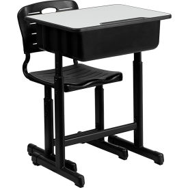Global Industrial YU-YCX-046-09010-GG Flash Furniture Adjustable Height Student Desk with Chair - Gray Top / Black Pedestal Frame image.