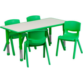 Global Industrial YU-YCY-060-0034-RECT-TBL-GREEN-GG Flash Furniture 47.25" Rectangle Plastic Height Adjustable Activity Table Set with 4 Chairs - Green image.