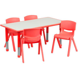 Global Industrial YU-YCY-060-0034-RECT-TBL-RED-GG Flash Furniture 47.25" Rectangle Plastic Height Adjustable Activity Table Set with 4 Chairs - Red image.