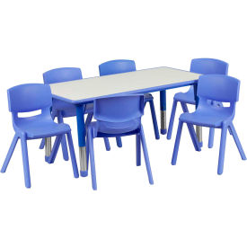 Global Industrial YU-YCY-060-0036-RECT-TBL-BLUE-GG Flash Furniture 47.25" Rectangle Plastic Height Adjustable Activity Table Set with 6 Chairs - Blue image.