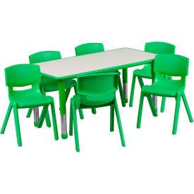 Global Industrial YU-YCY-060-0036-RECT-TBL-GREEN-GG Flash Furniture 47.25" Rectangle Plastic Height Adjustable Activity Table Set with 6 Chairs - Green image.