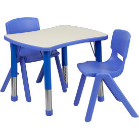 Global Industrial YU-YCY-098-0032-RECT-TBL-BLUE-GG Flash Furniture 26-5/8 Rectangle Plastic Height Adjustable Activity Table Set with 2 Chairs - Blue image.