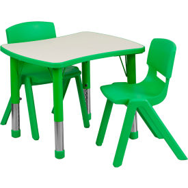 Global Industrial YU-YCY-098-0032-RECT-TBL-GREEN-GG Flash Furniture 26-5/8 Rectangle Plastic Height Adjustable Activity Table Set with 2 Chairs- Green image.