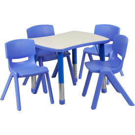 Global Industrial YU-YCY-098-0034-RECT-TBL-BLUE-GG Flash Furniture 26.63" Rectangle Plastic Height Adjustable Activity Table Set with 4 Chairs - Blue image.