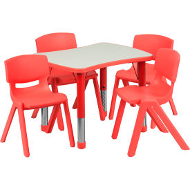 Global Industrial YU-YCY-098-0034-RECT-TBL-RED-GG Flash Furniture 26-5/8 Rectangle Plastic Height Adjustable Activity Table Set with 4 Chairs - Red image.