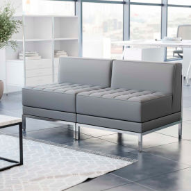 Global Industrial ZB-IMAG-MIDCH-2-GY-GG Flash Furniture HERCULES Imagination Series 2 Piece LeatherSoft Waiting Room Lounge Set, Gray image.