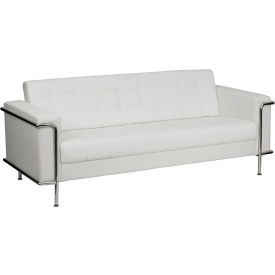 Global Industrial ZB-LESLEY-8090-SOFA-WH-GG Contemporary Melrose White Leather Sofa with Encasing Frame - Hercules Lesley Series image.