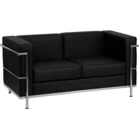 Global Industrial ZB-REGAL-810-2-LS-BK-GG Contemporary Loveseat - Leather with Steel Frame - Black - Hercules Regal Series image.