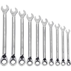 10 Piece 10mm to 19mm 12-Point Reversible Combination Ratcheting Wrench Set, Chrome view 2