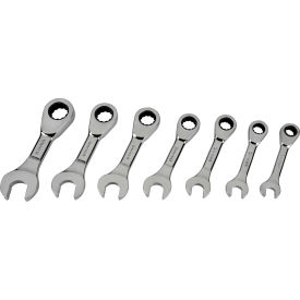 7 Piece 3/8 to 3/4 Stubby Ratcheting Combination Wrench Set, Chrome. view 2