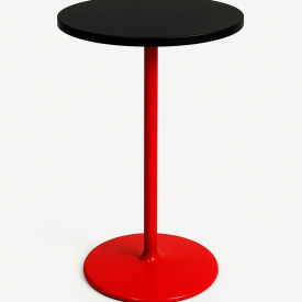 24" Round Bar Height Table, 40"H, Red Frame, Black view 2