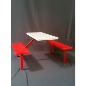 Food Court Table w/o Umbrella Hole, Fiberglass, White Top, Red Bench & Frame view 2