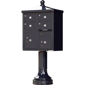 Florence Manufacturing Company 1570-4T5V2BKAF Vital Cluster Box Unit w/Vogue Traditional Accessories, 4 Mailboxes & 2 Parcel Lockers, Black image.