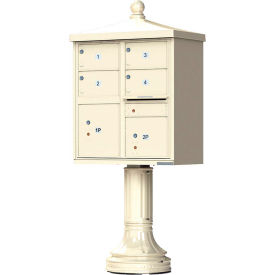 Florence Manufacturing Company 1570-4T5V2SDAF Vital Cluster Box Unit w/Vogue Traditional Accessories, 4 Mailboxes & 2 Parcel Lockers, Sandstone image.