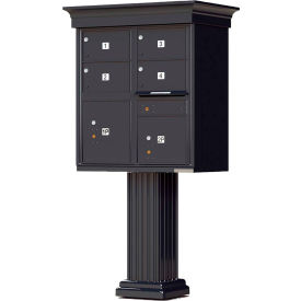 Florence Manufacturing Company 1570-4T5VBKAF Vital Cluster Box Unit w/Vogue Classic Accessories, 4 Mailboxes & 2 Parcel Lockers, Black image.