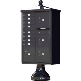 Florence Manufacturing Company 1570-8T6V2BKAF Vital Cluster Box Unit w/Vogue Traditional Accessories, 8 Mailboxes & 4 Parcel Lockers, Black image.