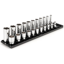 Tekton 1/2 Drive Shallow & Deep 6-Point Socket Set with Rails & Trays 22 Pieces 