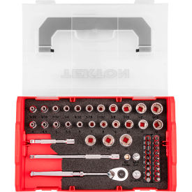 Tekton 1/4" Drive 12 Point Socket Bit & Ratchet Set with Mini Stacking Tool Box 49 Piece 